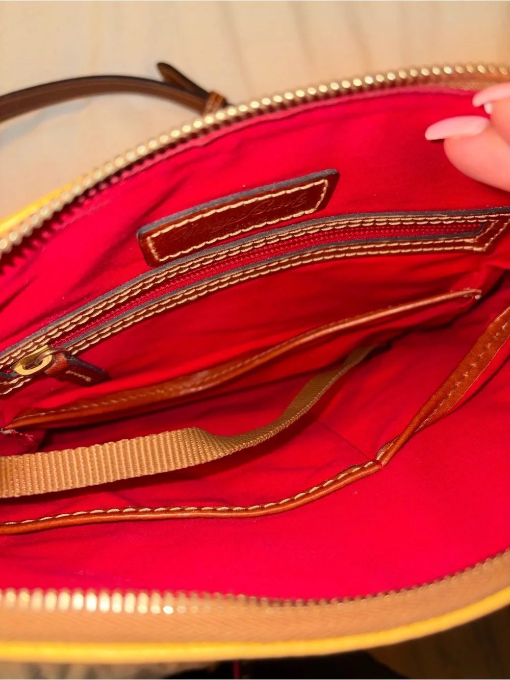 Dooney & Bourke Yellow Leather Crossbody Bag with Brown Trim